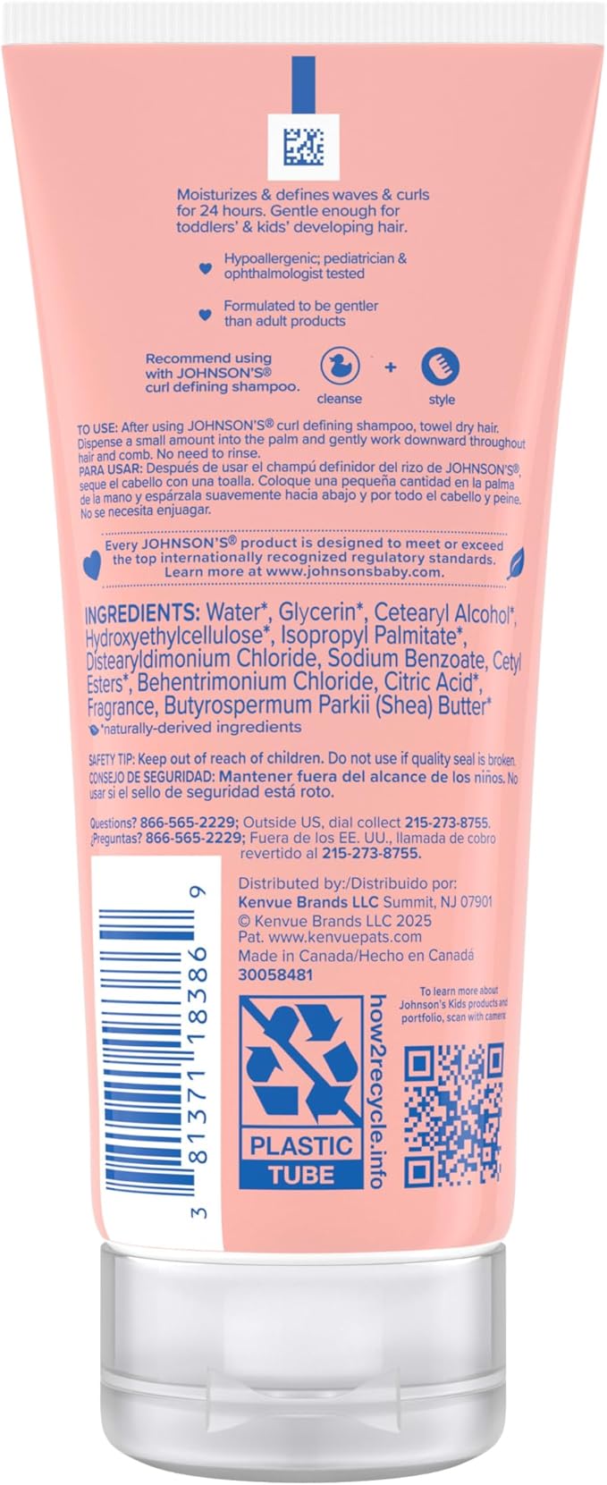 Johnson's Kids' Curl Defining Leave-In Conditioner with Shea Butter, Smooths Frizz & Defines Waves & Curls for 24 Hours, Hypoallergenic, 6.8 fl. oz