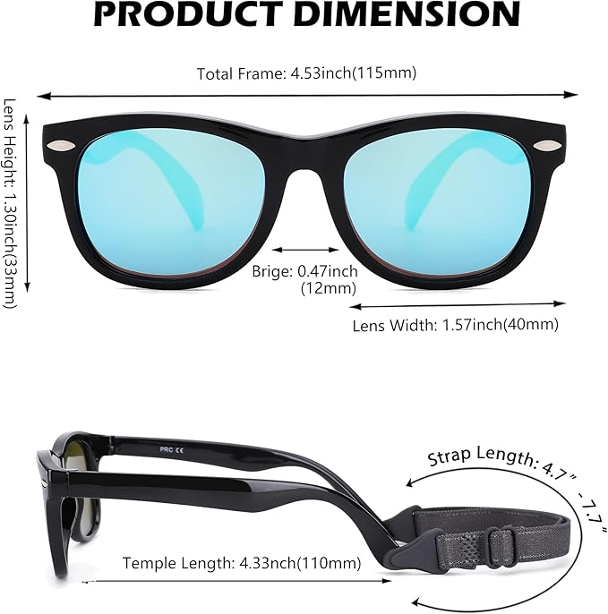 Polarized Baby Sunglasses with Strap - Unbreakable Flexible Infant Sunglasses for Toddlers Age 0-24 Months