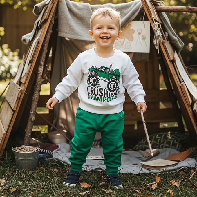 WZTYYDS Toddler Baby Boy Fall Clothes Letter Truck Long Sleeve Pullover Sweatshirt Tops Joggers Pants Set Winter Outfits