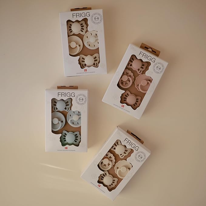 FRIGG Baby's First Pacifier - Moonlight Sailing 4-Pack | Made in Denmark | BPA-Free (Cream, 0-6 Months)