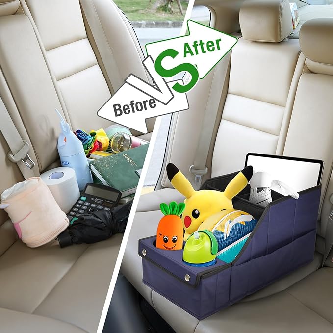 MULISOFT Car Seat Organizer, Backseat Car Organizer with 11 Storages Compartments and 2 Cup Holders, Blue