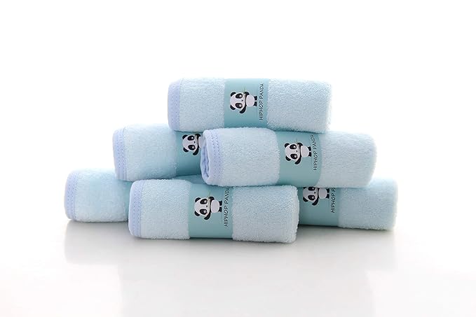 HIPHOP PANDA Baby Washcloths, Rayon Made from Bamboo - 2 Layer Ultra Soft Absorbent Newborn Bath Face Towel - Reusable Baby Wipes for Delicate Skin - Blue, 12 Pack