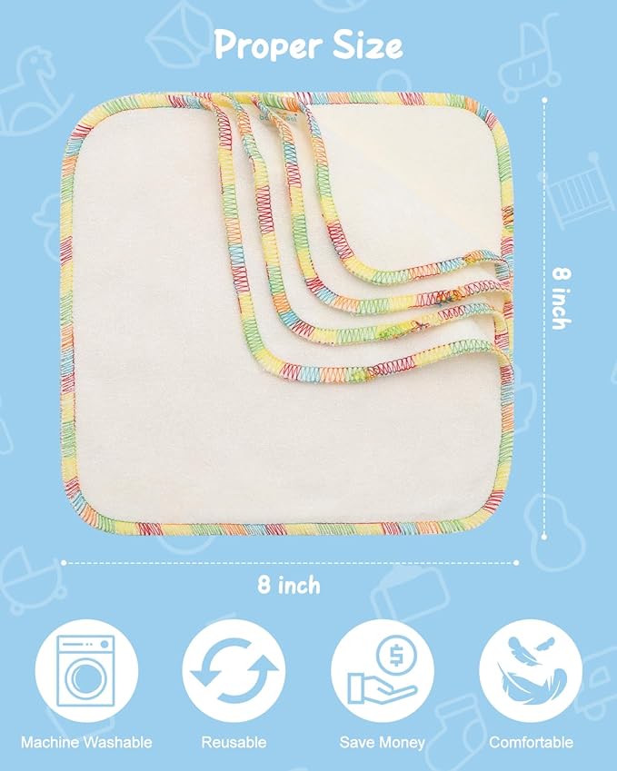 Babygoal 30PCS Reusable Diaper Wipes, Natural Unbleached Baby Face Wipes, Soft Sturdy, 8 x 8 Inches, 30BW02-B