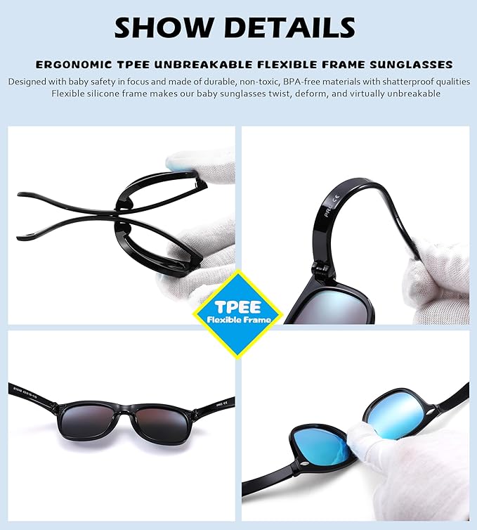 Polarized Baby Sunglasses with Strap - Unbreakable Flexible Infant Sunglasses for Toddlers Age 0-24 Months