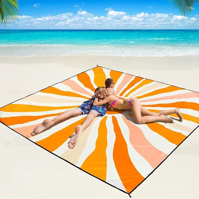 Beach Blanket Waterproof Sandproof Beach Mat 79" X 83"/10'x9'for 2-8 Adults Quick Drying Outdoor Picnic Mat Beach Accessories for Travel, Camping, Hiking