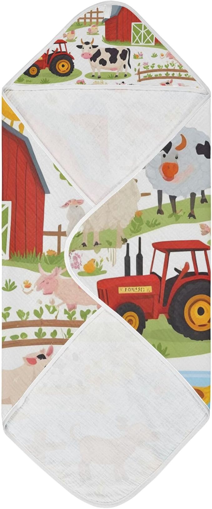 Burbuja Farm Animals Baby Bath Towel - Soft Absorbent Muslin Cotton Hooded Towel for Newborn Infant Toddler, 30x30 in