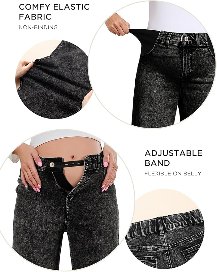 BLENCOT Maternity Jeans for Women High Waist Straight Leg Pregnancy Denim Pants with Pockets