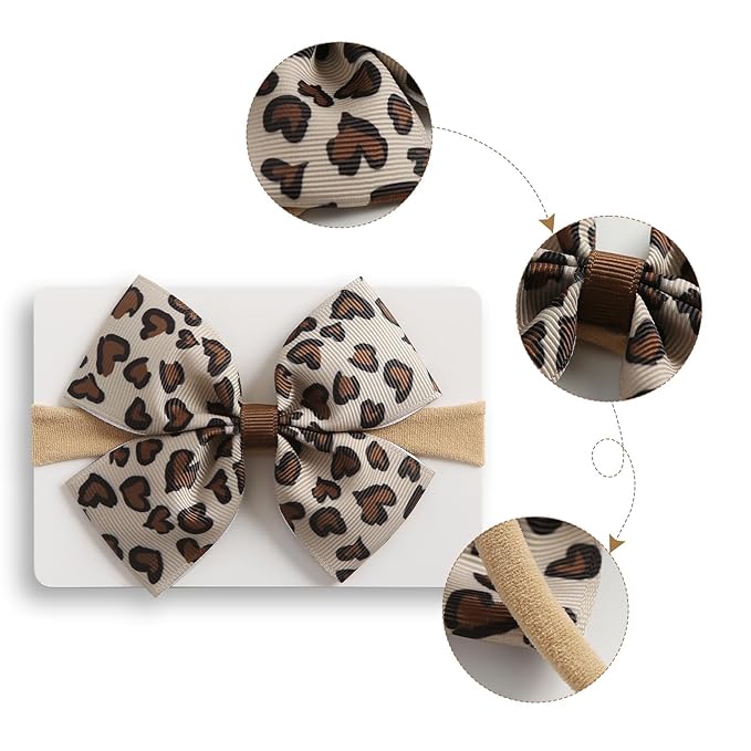 Fancheer Baby Girls Leopard Cheetah Print Bow Headband Infant Toddler Birthday Party Hair Accessories