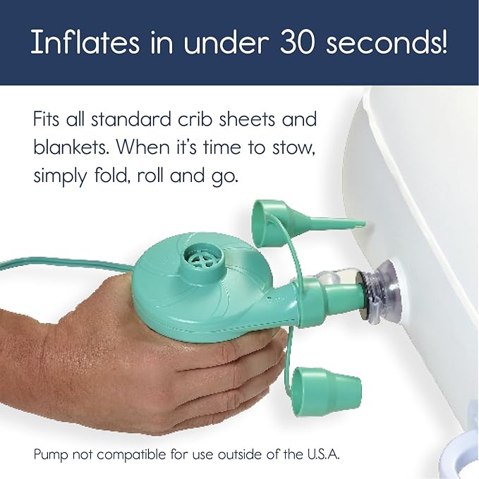 Hiccapop Inflatable Toddler Travel Bed with Safety Bumpers [4-Sided], Portable Toddler Bed for Kids, Toddler Air Mattress, Kids Air Mattress - Misty Blue