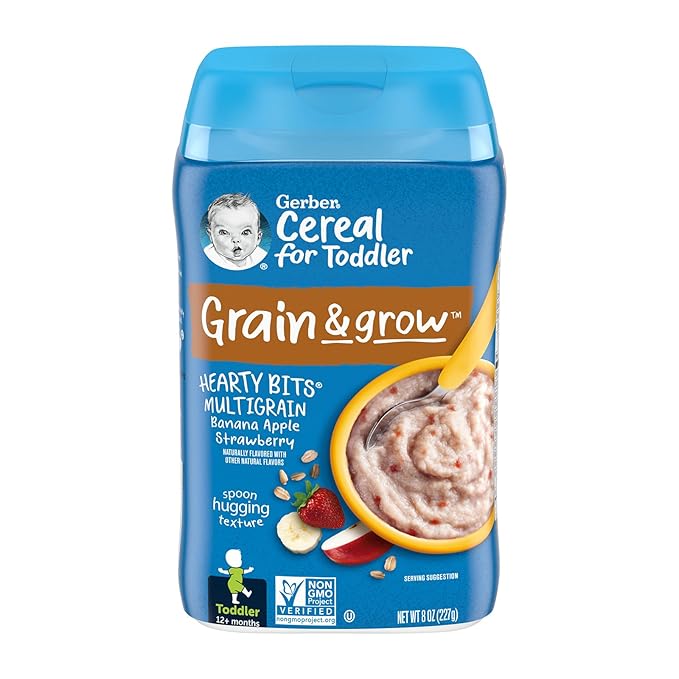Gerber Toddler Food, Multigrain Banana Apple Strawberry Cereal, 8g Whole Grains, Iron, Zinc & Vitamin B12, Toddler Cereal, 12-Pack