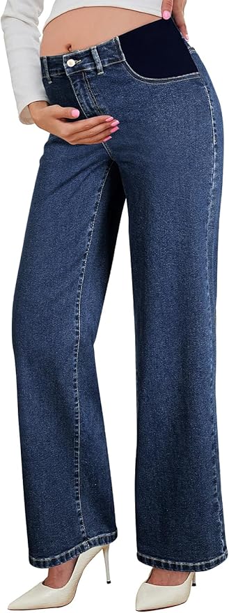 BLENCOT Maternity Jeans for Women High Waist Straight Leg Pregnancy Denim Pants with Pockets