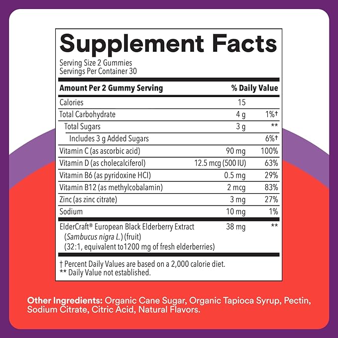 SmartyPants Kids Immunity Elderberry Gummies: Kids Immune Support Supplement, Vitamin C, Vitamin D, Vitamins B6 & B12 and Zinc, Gluten Free, Elderberry Flavor, 60 Count (30 Day Supply) (Pack of 2)