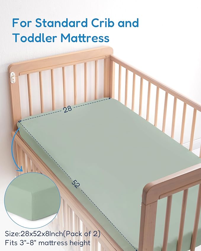 Crib Sheets 2 Pack, Fitted Crib Sheet for Standard Crib Mattress 28x52x9, Ultra Soft Jersey Knit, Breathable Stretchy Deep Pocket, Snug Fit Stays Put, Baby Crib Mattress Sheet