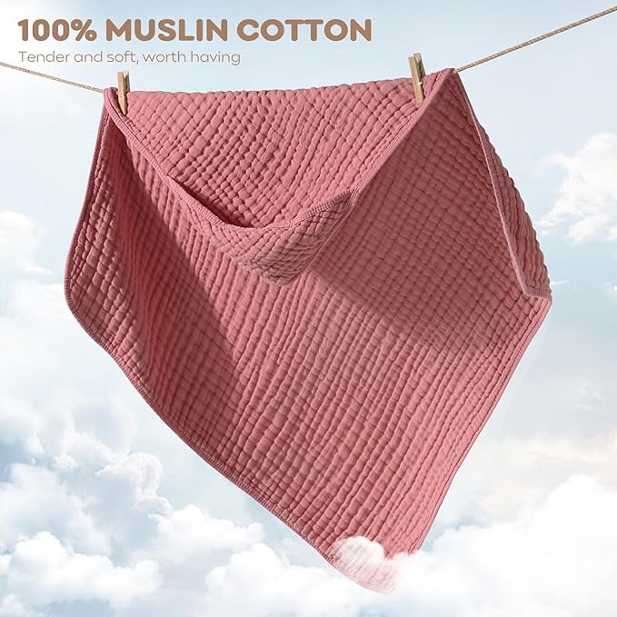 Baby Bath Towels, 100% Muslin Cotton Hooded Baby Towels Girl for Newborn, 2 Pack Pink Baby Towels with Hood for Infant Toddler and Kids, Large 32x32Inch, Soft and Absorbent