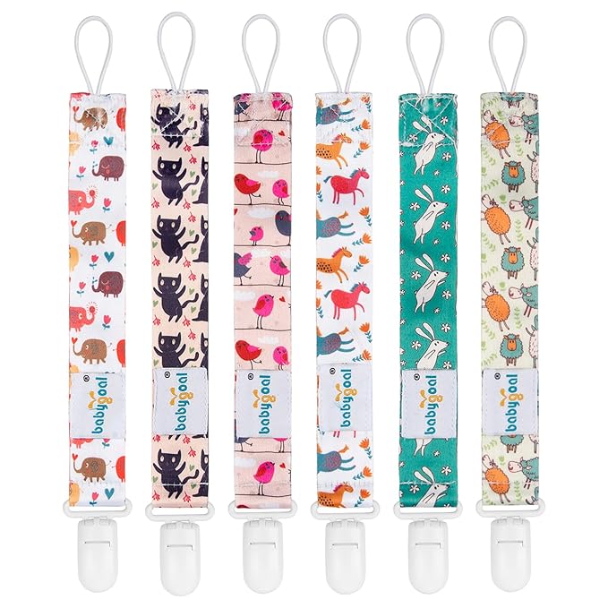 babygoal Rabbit Pacifier Clips, 6 Pack Binky Paci Holder and Leash Fits for Most Pacifiers, Binkies and Easter Gift 6PB03