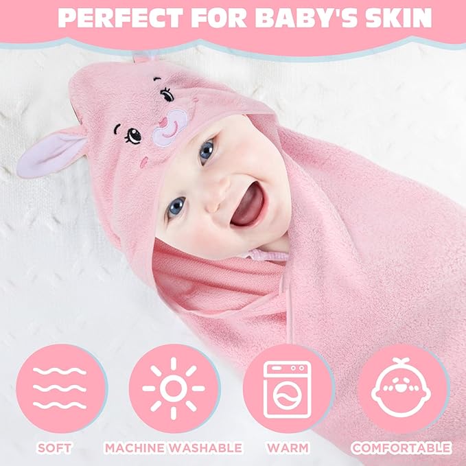 6 Pack Baby Hooded Towels Coral Fleece Baby Bath Towels 31.5 x 31.5 Inch Soft Absorbent Hooded Bath Blanket for Newborn Toddler Infant Boy Girl Shower Gift Supplies(Multicolor,Vivid)