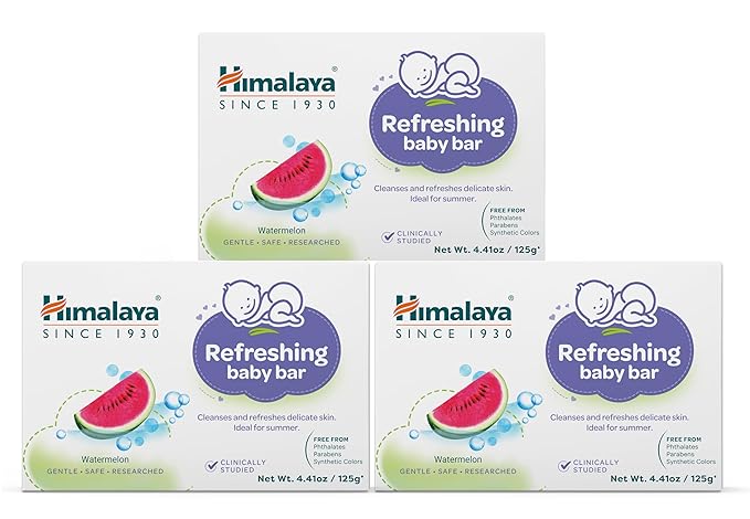 Himalaya Refreshing Baby Bar, Gentle Herbal Cleanser for Baby’s Delicate Skin, Soothes and Hydrates, No Post-Bath Dryness, Adds Freshness, Clinically Studied, 4.41 oz (125g) 3 Pack