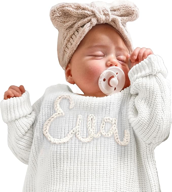 Personalized Baby Knit Sweater, Custom Baby Sweater with Hand-Embroidered Name and Monogram, Customized Unique Gift for Baby