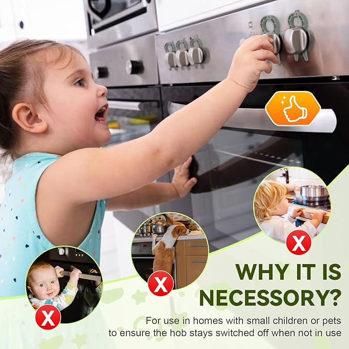 Gas Stove Knob Locks, 5 Pack Stove Knob Locks for Child Safety, Heat-Resistant, Baby Proof Oven Knob Covers Lock for Kids and Pets (Grey)