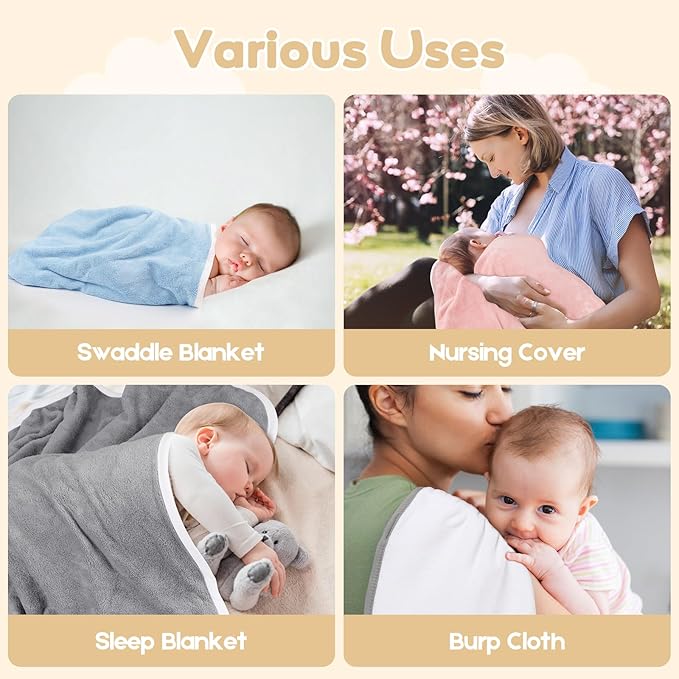 Hooded Towel for Newborn, 2 Pack Soft Coral Fleece Baby Towels, Ultra Absorbent Bath Cloths Bulk for Infants, Toddlers, Newborn Essential- 30 x 30 inch - Grey & Blue
