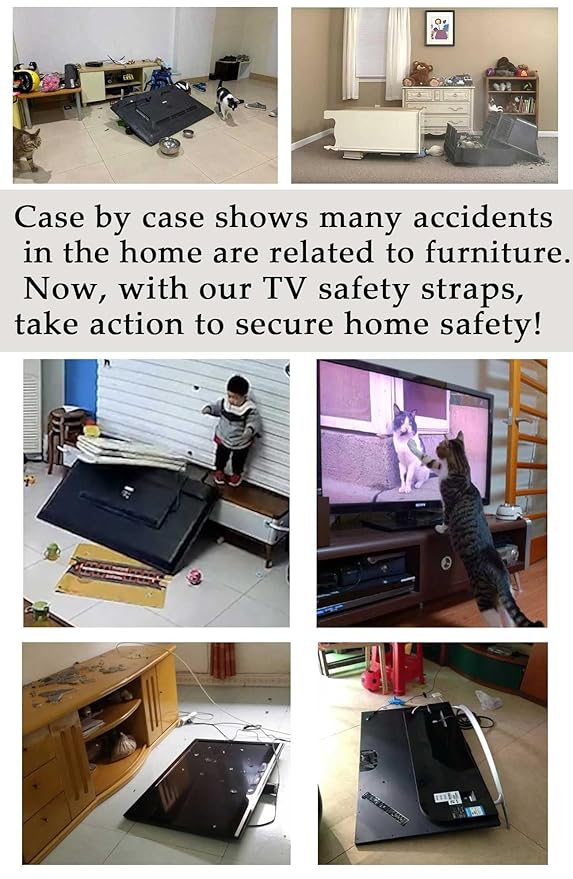 6 Pack Adjustable TV Safety Straps, No-Drill Adhesive Anti-Tip Furniture Anchors for Baby Proofing, Flat Screens Fix to Wall,Cabinet,Stand Or Desk, Earthquake Straps