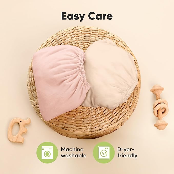 Pack and Play Sheets Fitted - 2-Pack Mini Crib Sheets for Pack N Play Mattress 38x26, Soft & Cozy, Neutral Toddler Playard Bedding, Snug Fitted Mini Baby Crib Mattress Cover Boy, Girl (Cameo)