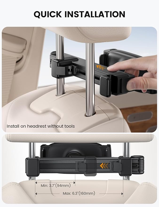 Lamicall Car Headrest Tablet Holder - [Lockable] [3 in 1 Extension Arm] Upgrade Tablet Mount for Car Backseat, Gifts Road Trip Essentials for Kids, for iPad Pro, Air, Mini, Fire HD, 4.7-13" Tablets