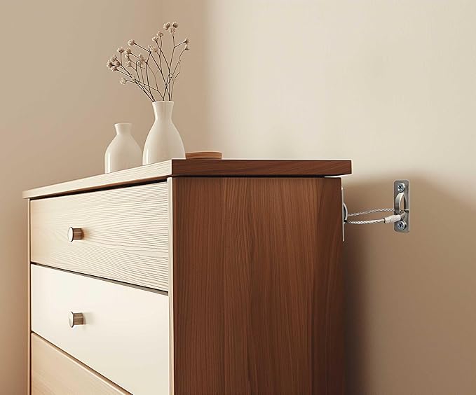 6 Sets Anti Tip Furniture Anchors for Baby Proofing, Earthquake Straps, Furniture Secure to Wall Anchors, Childproof and Home Safety, 10in