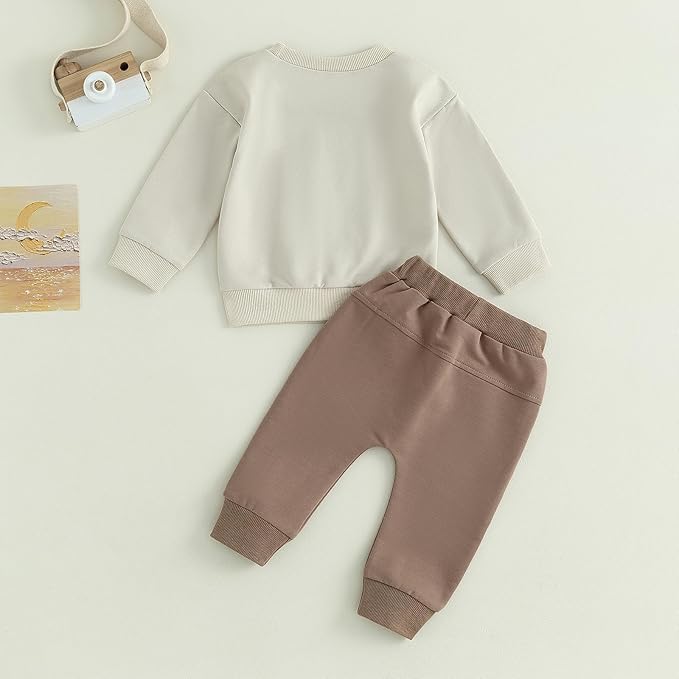 ZAXARRA Toddler Newborn baby boys Fall Outfits Long Sleeve Letter Print Sweatshirt Tops Pocket Pants Casual Clothing Sets