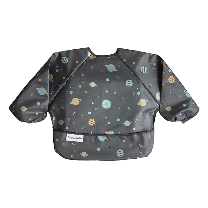 Tiny Twinkle Long Sleeve Bib for Babies & Toddlers | Waterproof Smock Bib for Eating | Machine Washable & Mess-Proof Feeding Essentials | Newborn Shower Gift (Space, 6–24M)