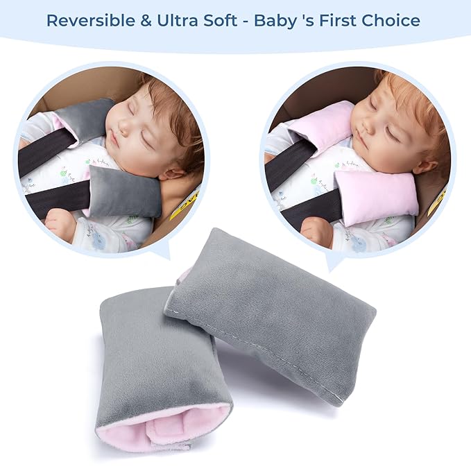 COOLBEBE Car Seat Straps Shoulder Pads for Baby Kids, Super Soft Seat Belt Covers for All Car Seats/Pushchair/Stroller/High Chair(Grey/Pink)