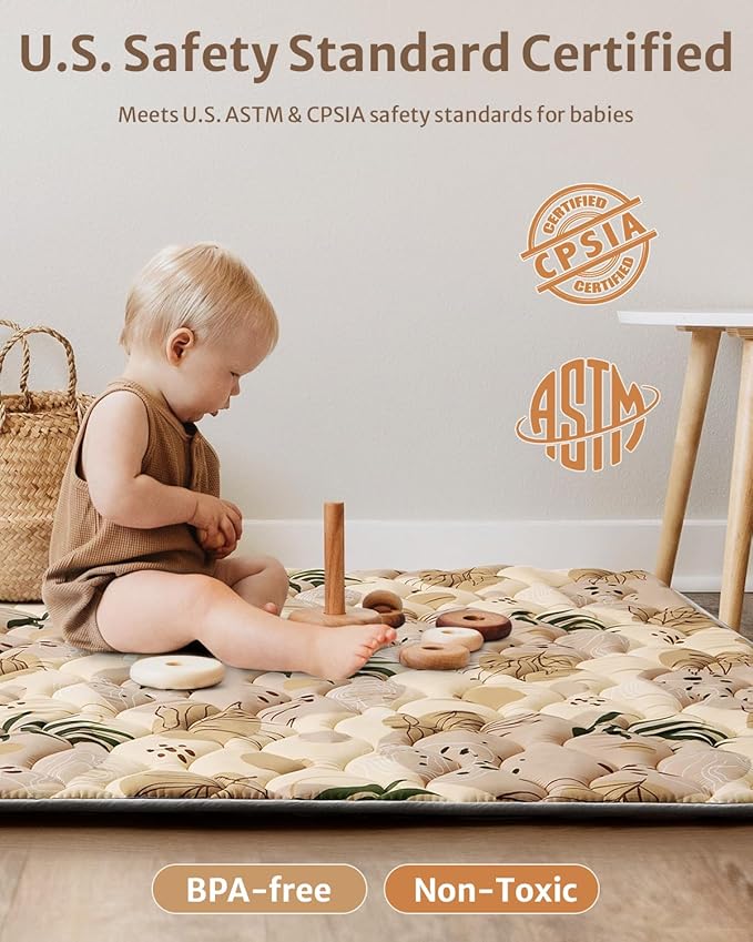 Blissful Diary Baby Play Mats for Floor, 72x48 Inch Extra Thicker & Large Soft Cushioning Foam Playmats for Babies and Toddlers, Foldable Washable Baby Crawling Mat for Playpen, Earth Tones Design