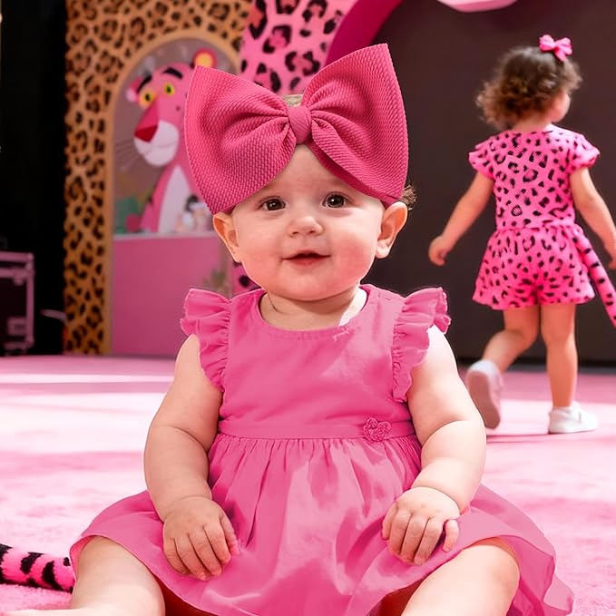 2PCS 7’’ Super Soft Knot Headbands with Hair Bows Pink Leopard Infant Toddlers Kids Hair Accessories Headband for Newborn Baby Girls