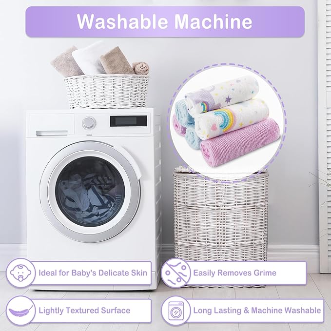 Baby Washcloths, 24Pack Baby Wash Cloths Extra Soft & Ultra Absorbent, Baby Towels and Washcloths Face Towels for Unisex Boys Girls Body, Washclothes Gentle on Sensitive Skin, 9x9 Rainbow Unicorn