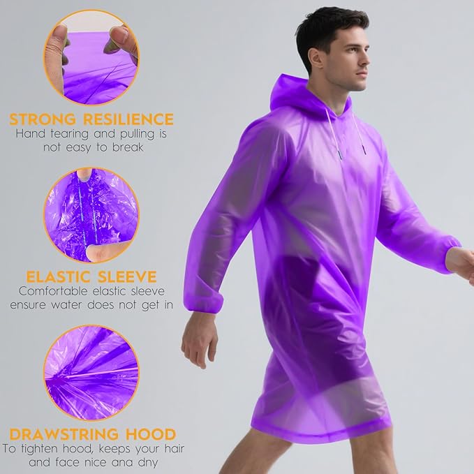 6 & 20 & 50 Pack Disposable Rain Ponchos for Adults/Youth, Waterproof PE Raincoats with Drawstring, Camping/Emergency