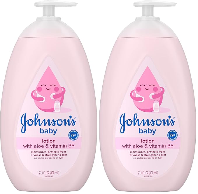 Johnson's Moisturizing Mild Pink Baby Lotion with Coconut Oil for Delicate Baby Skin, Paraben-, Phthalate- & Dye-Free, Hypoallergenic & Dermatologist-Tested, Baby Skin Care, 27.1 Fl. Oz (Pack of 2)