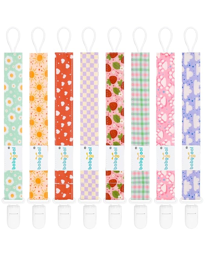 babygoal Plaid Pacifier Clips, 6 Pack Binky Paci Holder Leashes Fits for Most Pacifiers and Binkies 6PS24