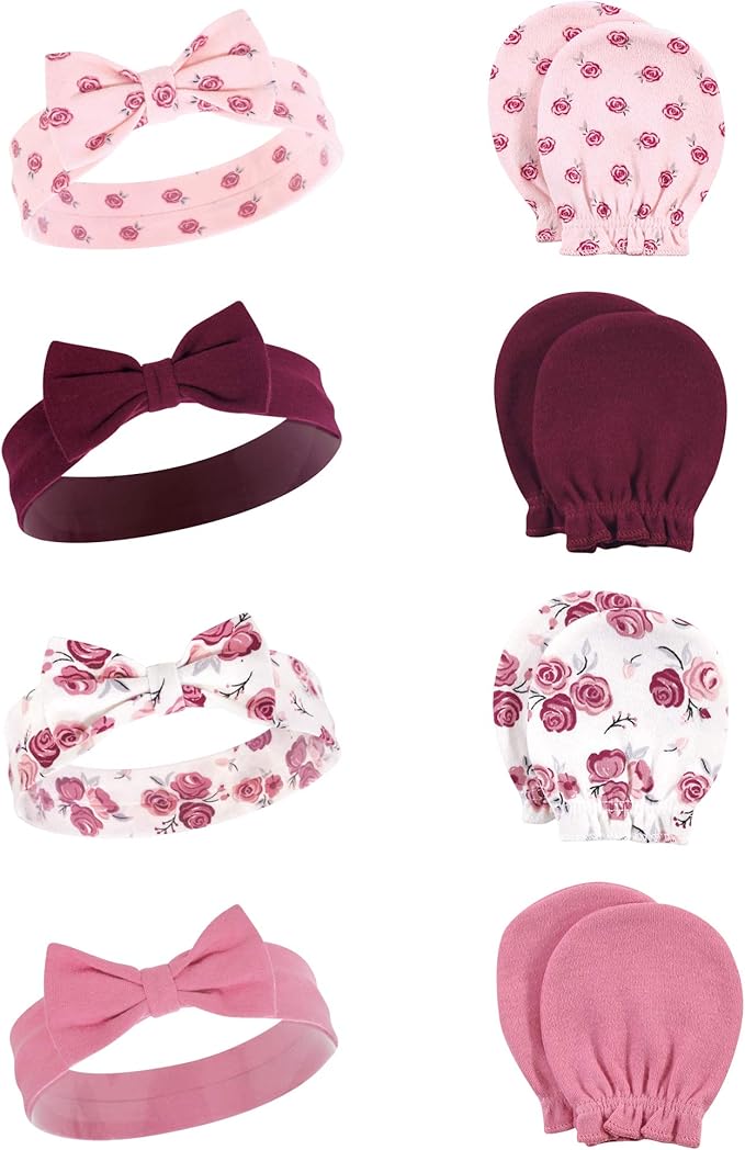Hudson Baby baby-girls Cotton Headband and Scratch Mitten Set