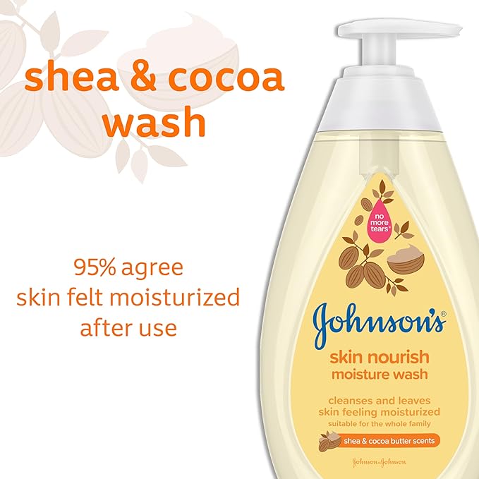 Johnson's Baby Skin Nourishing Moisture Baby Body Wash with Shea & Cocoa Butter, Hypoallergenic & Tear Free Baby Bath Wash, Paraben-, Dye-, Sulfate & Phthalate-Free, 20.3 fl. oz (Pack of 2)