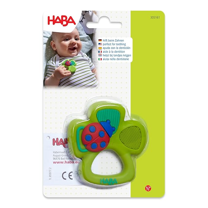 HABA Silicone Teethers for Babies 6-18 Months - Shamrock Silicone Teether Ring and Grasping Toy for Safe Sensory Development - Dishwasher Safe Baby Essentials, Sweet St. Patrick Day Gifts