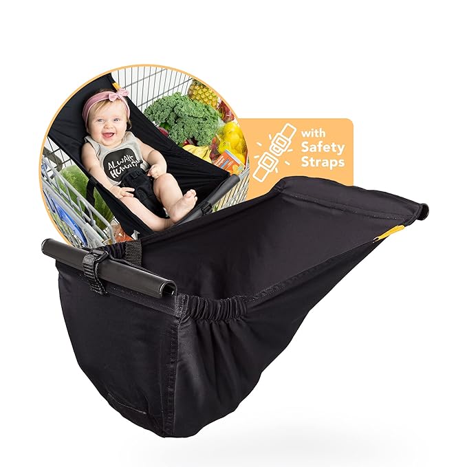 Binxy Baby Shopping Cart Hammock – Infant Seat for Grocery Carts – Holds Car Seats Securely – Compatible with Select 4-Seater Wagons (20–24” Wide) – Supports Up to 50 lbs – Black