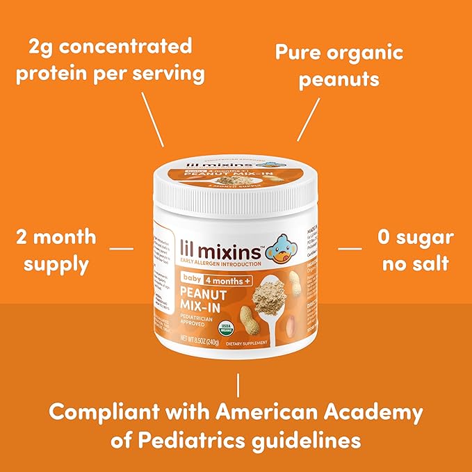 Lil Mixins Early Allergen Introduction, Peanut | Baby Stage 1-3, For Ages 4 Mo. -12 Mo. | 8.5 Oz Jar, 4 Month Supply