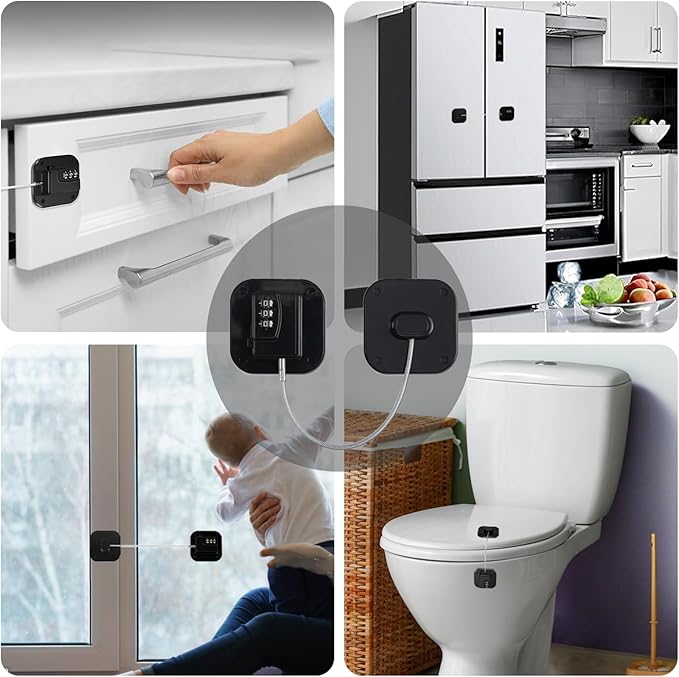 Fridge Lock Refrigerator Freezer Childproof Locks for Cabinets and Drawers Easy Install No Keys Needed Combo Lock Multifunctional Child Safety Cabinet Locks