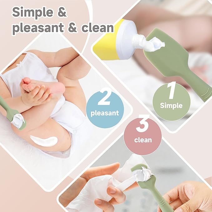 Baby Diaper Cream Spatula Applicator 3 Pack(with 3 Travel Case), Butt Paste Spatula Soft Silicone,Diaper Rash Cream Applicator, Baby Essentials Must Haves Newborn Stuff (Green Grey Azure)