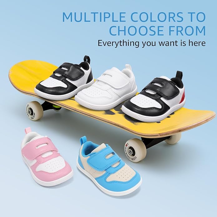 Toddler Wide Toe Box Barefoot Shoes Boys Girls Sneakers Zero Drop Kid Tennis Running Shoes Lightweight Non-Slip Comfortable Leather First Walking Shoe Outdoor Activities School