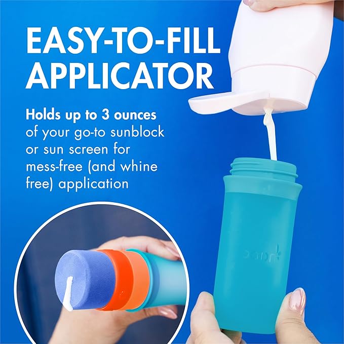 Boon Yuvi Sunscreen Applicator for Kids - Refillable and Spill Proof Kids Sunscreen Brush with Soft Foam Sponge - Summer Beach Essentials for Vacation - 3 Oz Travel Size - 1 Count
