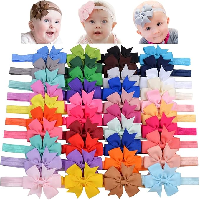 WillingTee Hairband, Baby Girls Headbands 3Inch 40 Colors Grosgrain Ribbon Hair Bows Choice for Baby Girls Infants Toddler Kids Teens and Children