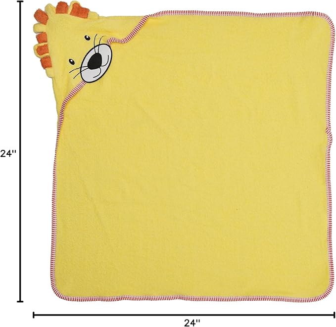 EVERYDAY KIDS Hooded Baby Toddler Bath Towel for Boys and Girls - 3D Yellow Lion with Mane; Soft and Absorbent Terry Cloth Hooded Towel for Young Kids; Gender Neutral Baby Bath Essential
