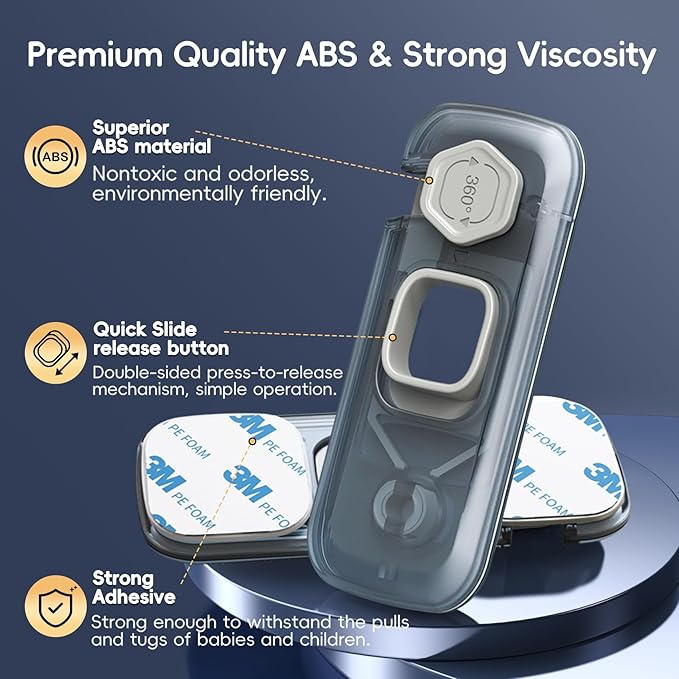 2-Pack Fridge Locks, Child Proof Refrigerator/Freezer Door Lock, Child Safety Cabinet Lock with Adhesive Pads -Freezer Latch to Keep Door Closed for Latches,Drawer,Closets,Oven (Clear-Blue)