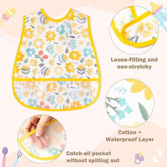 R HORSE 5Pcs Baby Bibs Set Toddler Bibs with Crumb Catcher Pocket & Snap Button Waterproof Baby Feeding Bibs for 6-24 Months